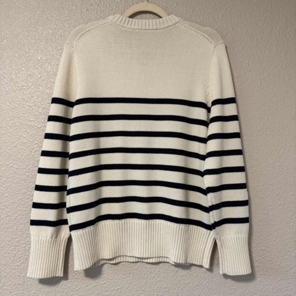 NWOT Jenni Kayne Cotton Kate V-Neck Sweater Ivory Navy Stripe XS-S Oversized - Picture 3 of 10